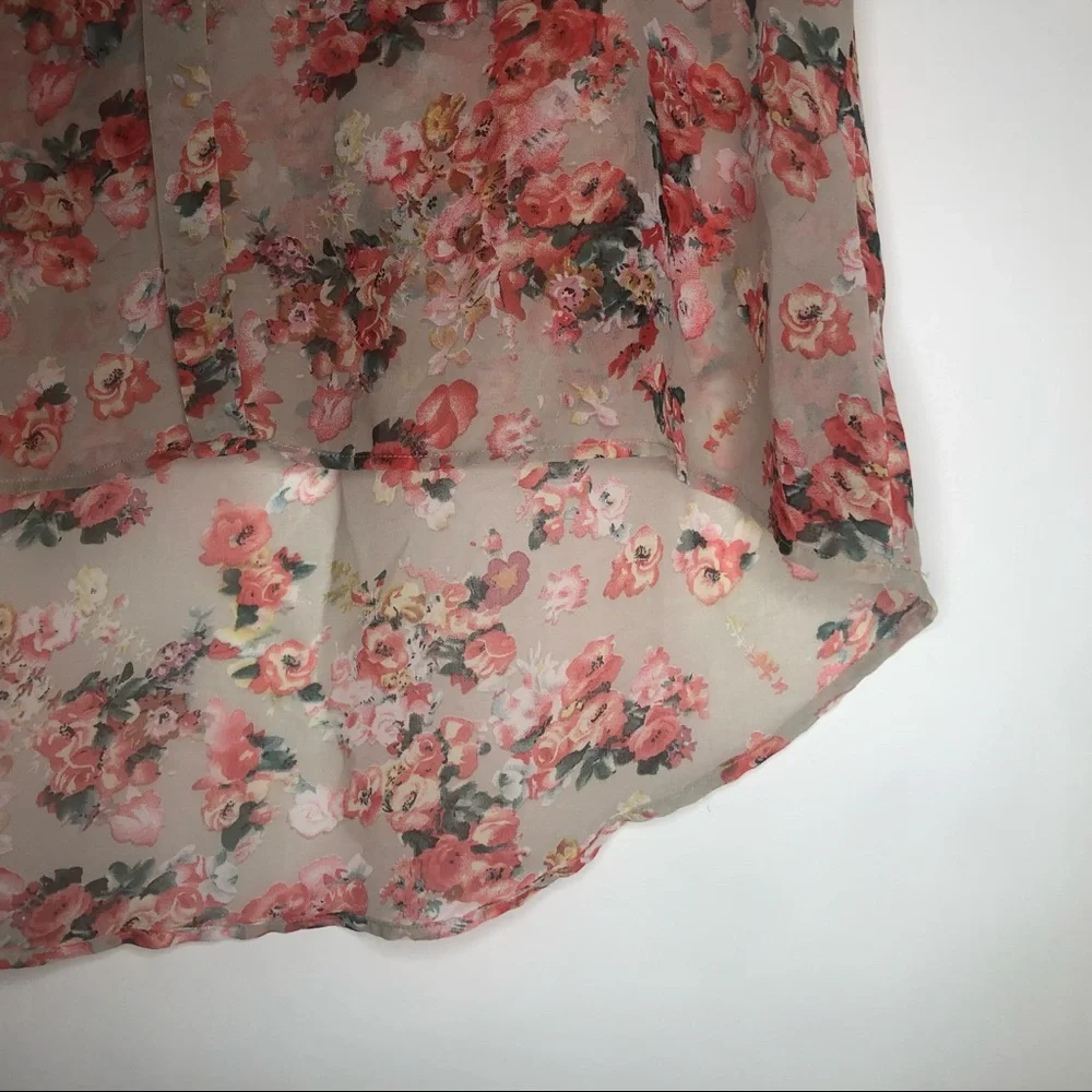 BOBEAU sheer sleeveless blouse pink floral roses L - Picture 5 of 9